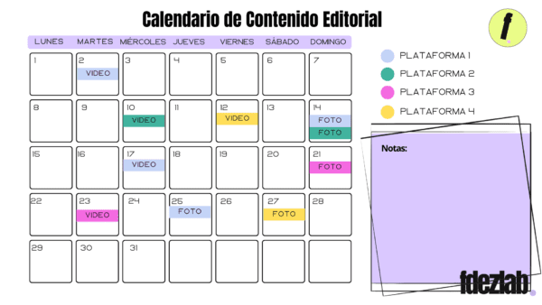 Plantilla calendario editorial para blogs